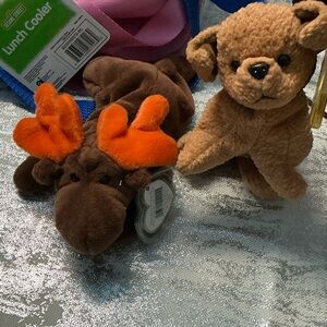 Plush Moose and Puppy Toy Set - Brown and Orange